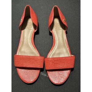 TORY BURCH "Savannah" Melon Flats Sz 7.5 Med Sandals Open Toe Logo